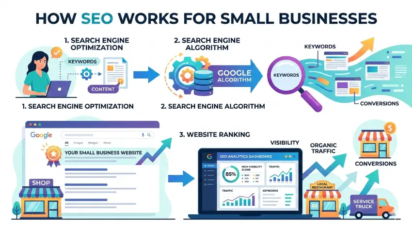 SEO for small businesses strategy planning concept