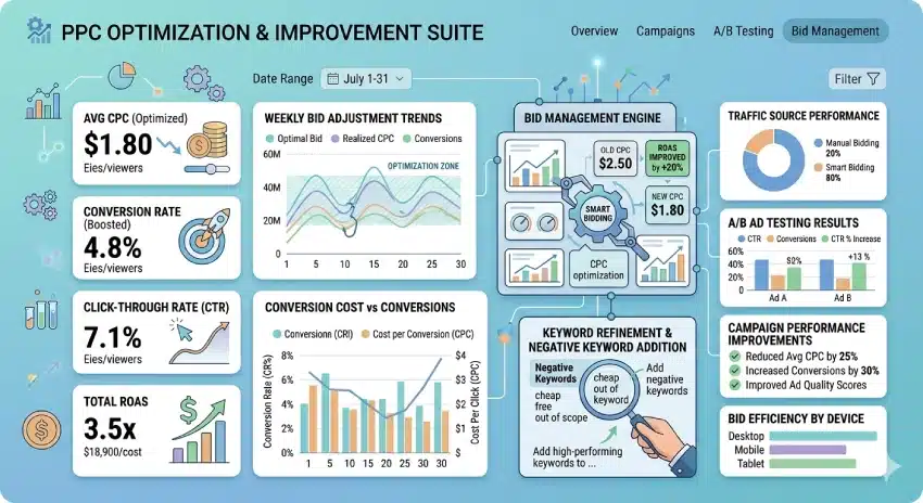 cost per click optimization and PPC campaign improvement illustration